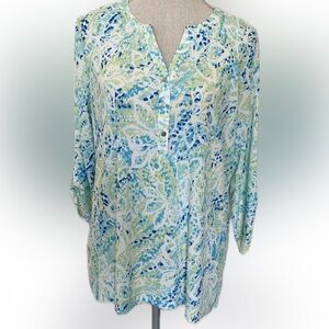 Women's Blue and Green Patterned Top